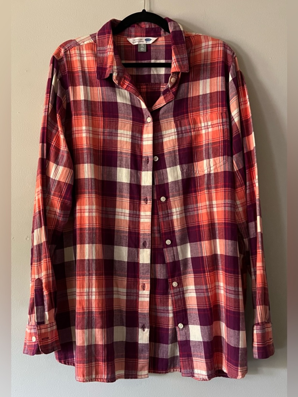 Old Navy Maroon & Coral Plaid Button-Up Shirt